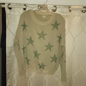 Light knit, green & cream star sweater, size medium.